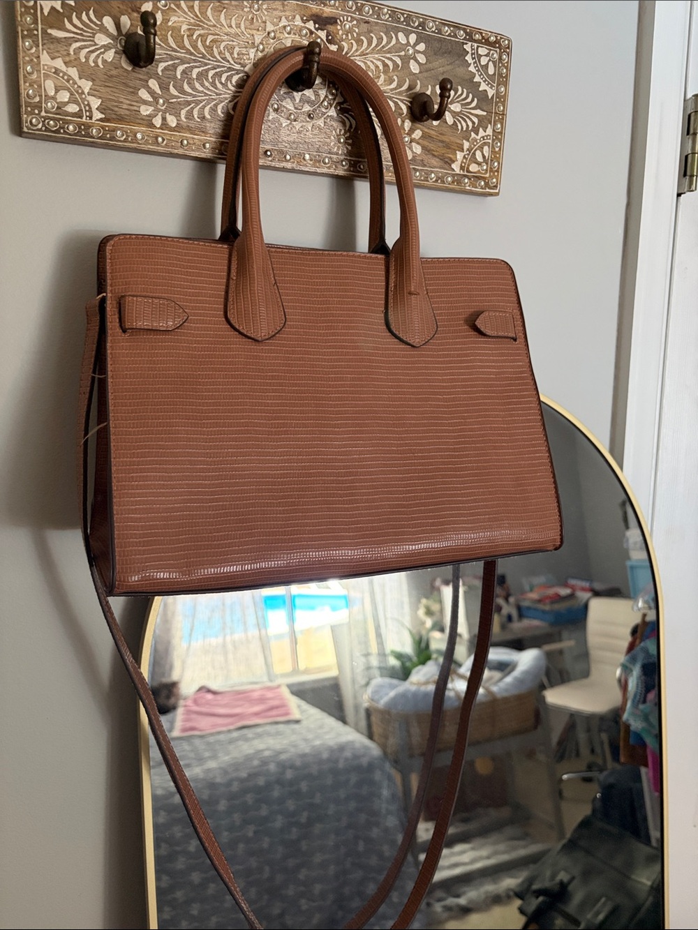 a new day Brown Textured Satchel Handbag